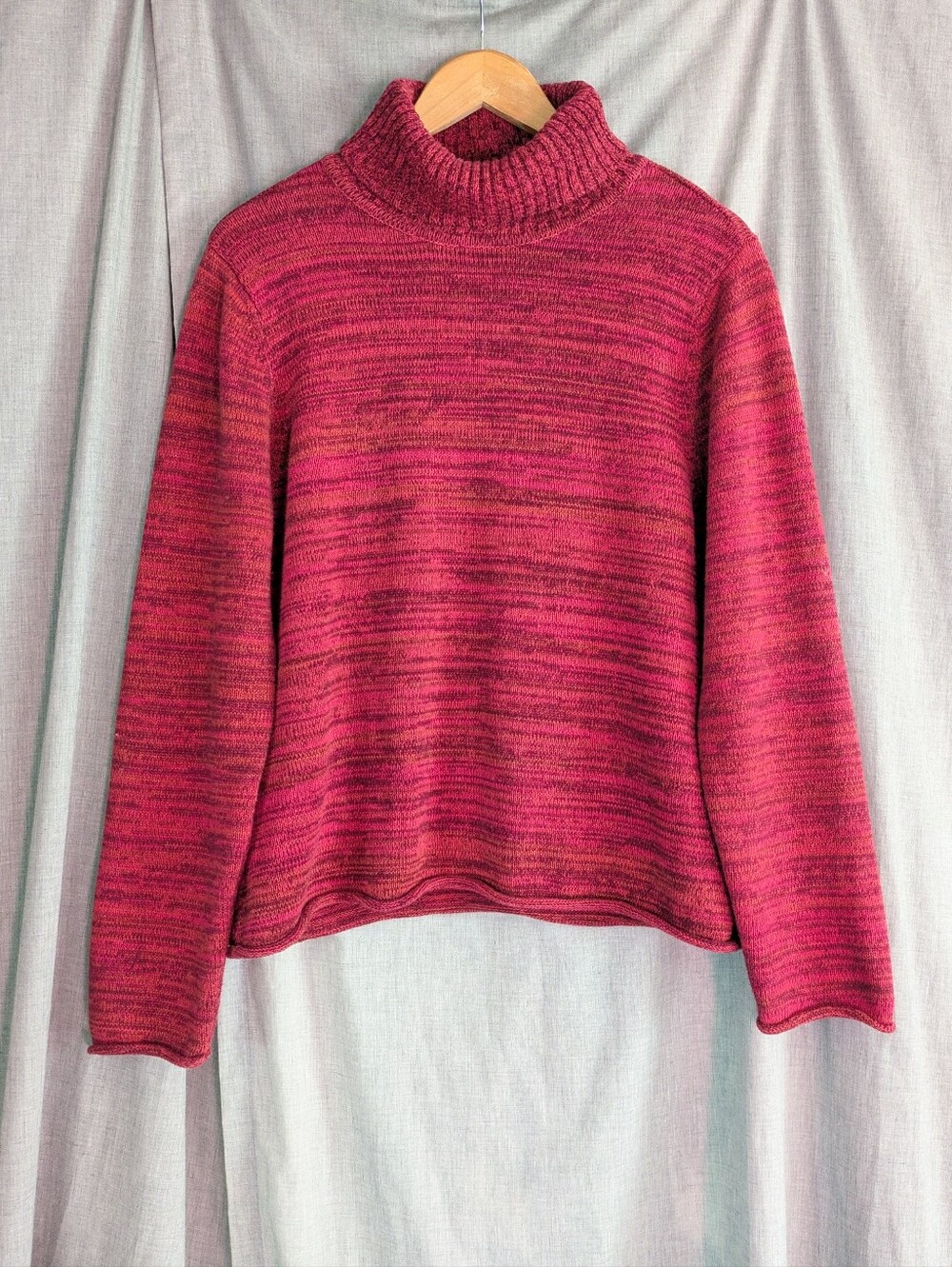 Vintage Multicolored Cotton Turtleneck Sweater In Pink, Orange, And Red